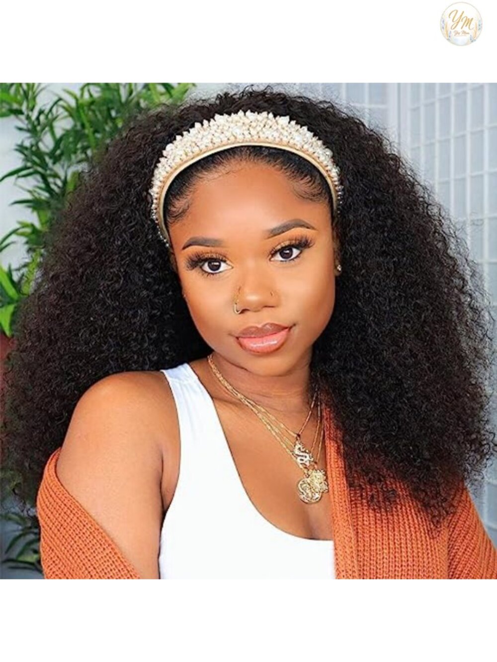 Brazilian Virgin Remy Human Hair Headband Wig Kinky Curly 22 Inch Medium Cap